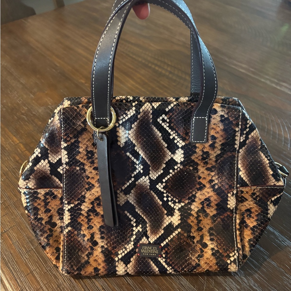 Frances Valentine Brown Python-Print Satchel - image 3